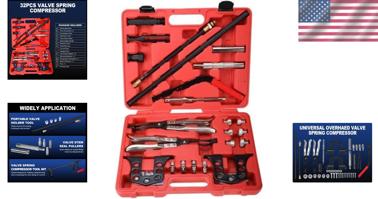 Universal Valve Spring Compressor for OHV/OHC Engines - Heavy-Duty Tool Kit