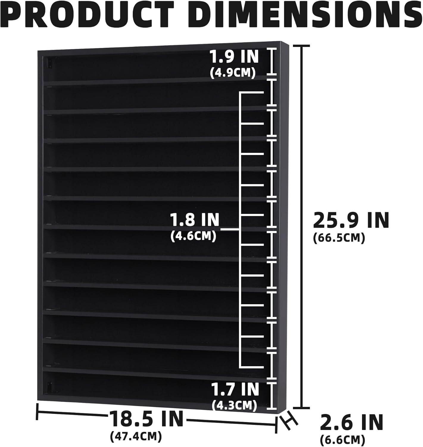 Elegant Black Wall-Mount Hot Wheels Display Case for 55-60 Die-Cast Models