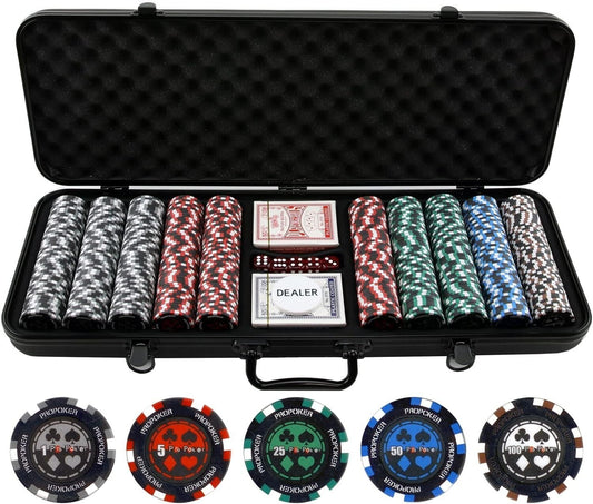 Premium 500pc Poker Chips Set with Unique Denominations & Durable Storage Case