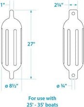 Load image into Gallery viewer, Protective Twin Eye Inflatable Boat Fender (8.5" x 27") for Docking Safety