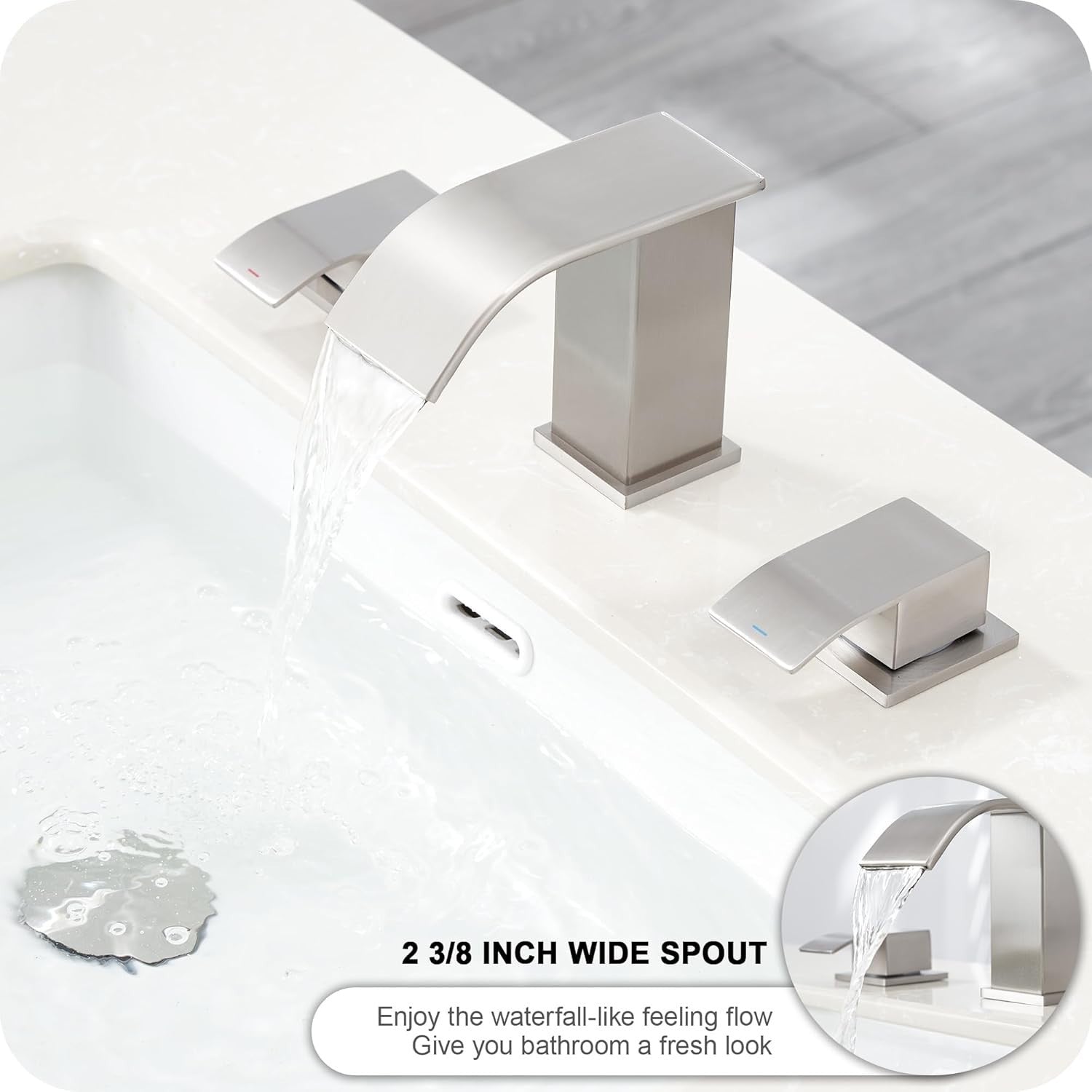 Sophisticated Brushed Nickel 8 Inch Waterfall Faucet with Easy Installation Kit