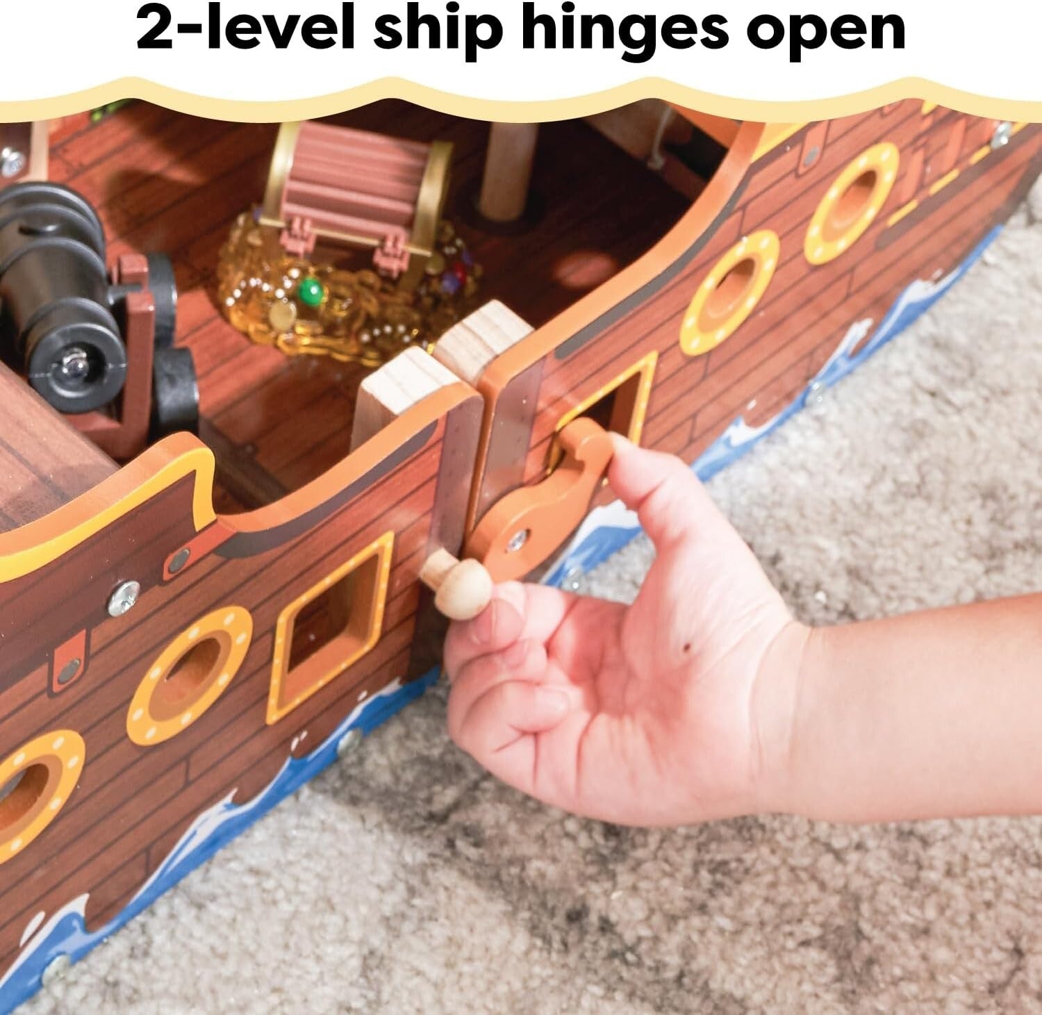 3-Level Wooden Pirate Ship Play Set with Realistic Lights & Sounds for Kids