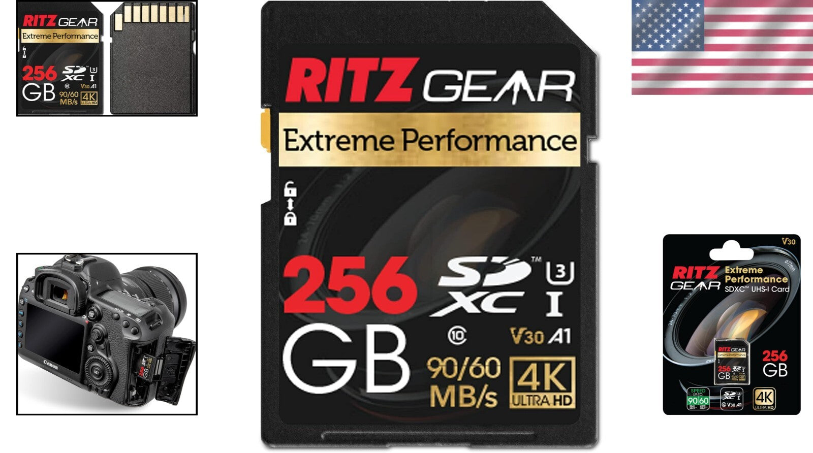 High-Speed 256GB SD Card for 4K Videos, Waterproof & Shockproof Protection
