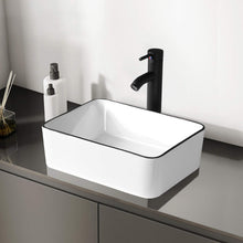 Load image into Gallery viewer, Stylish Above-Counter 16'' x 12'' Ceramic Sink with Black Trim - Modern Design