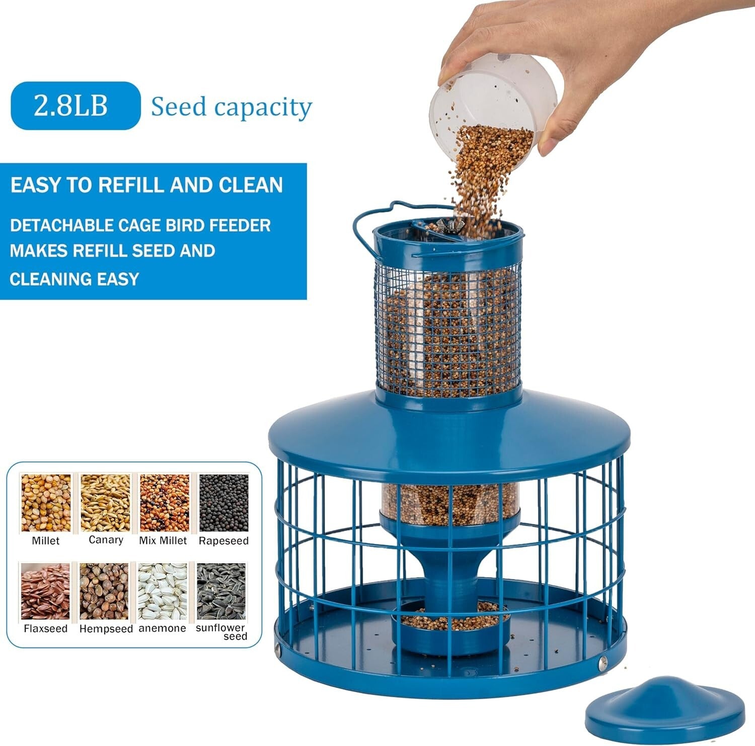 Durable Blue Hanging Bird Feeder for Finch & Bluebird - Squirrel-Proof Design