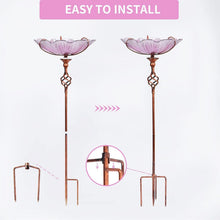 Load image into Gallery viewer, Charming 31-Inch Pink Glass Birdbath with Stake - A Delight for Birds and Homes