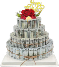 Load image into Gallery viewer, Premium Money Flower Cake GiftBox with Artificial Roses - 4 Tier Celebration