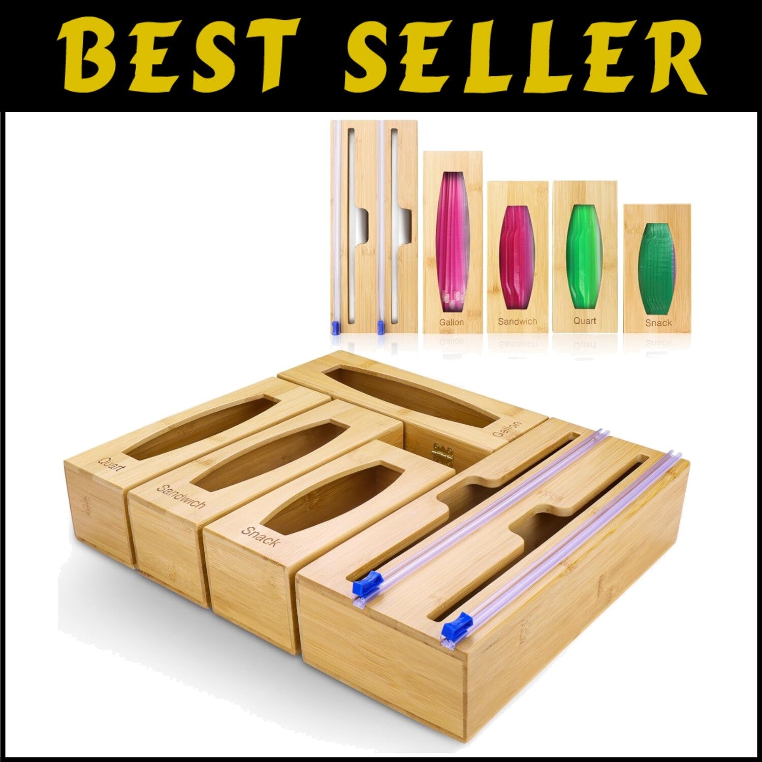 Elegant 5-In-1 Kitchen Drawer Organizer with Bamboo and Plastic Wrap Holder