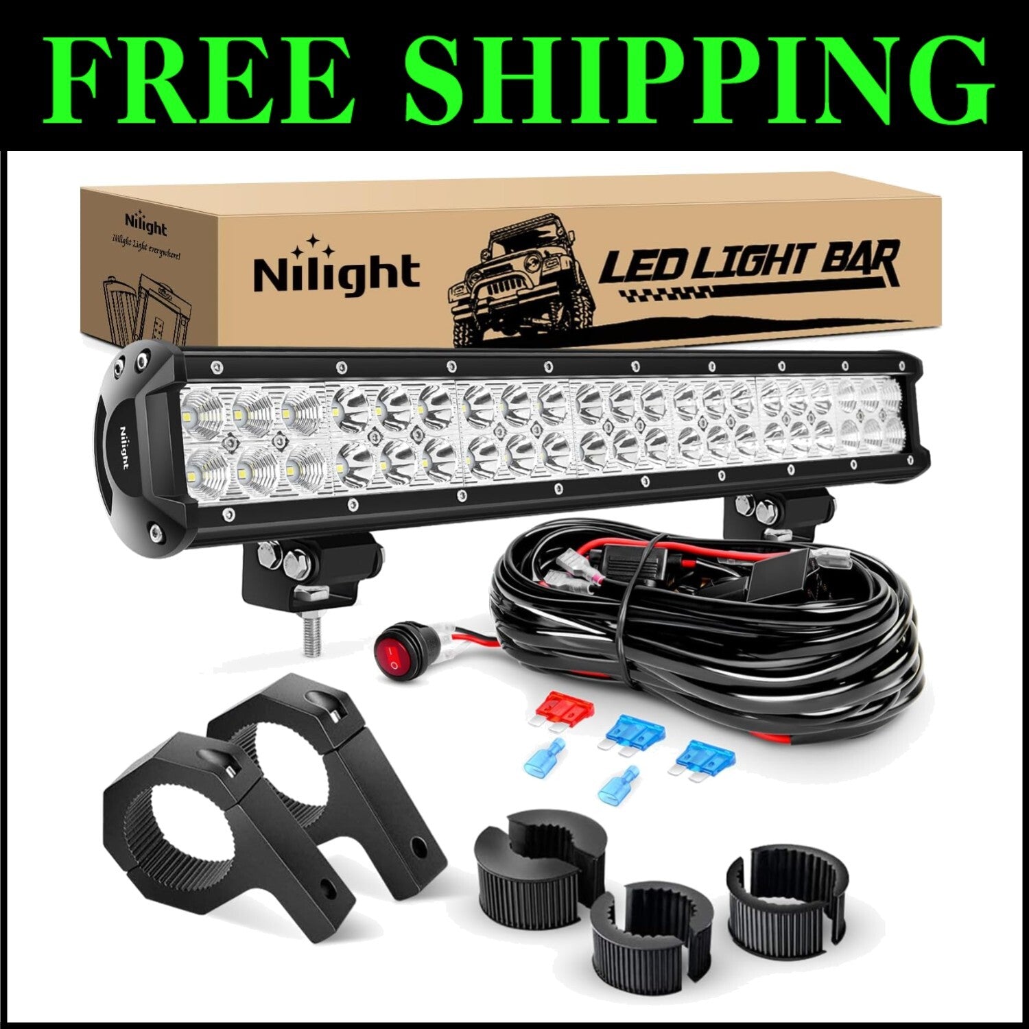 Durable 126W Waterproof Off-Road LED Light Bar with Bracket & Wiring Harness
