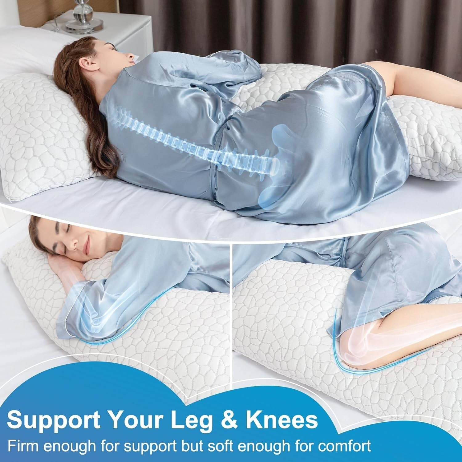 Luxury Cooling Memory Foam Body Pillow - Adjustable for Side and Back Sleepers