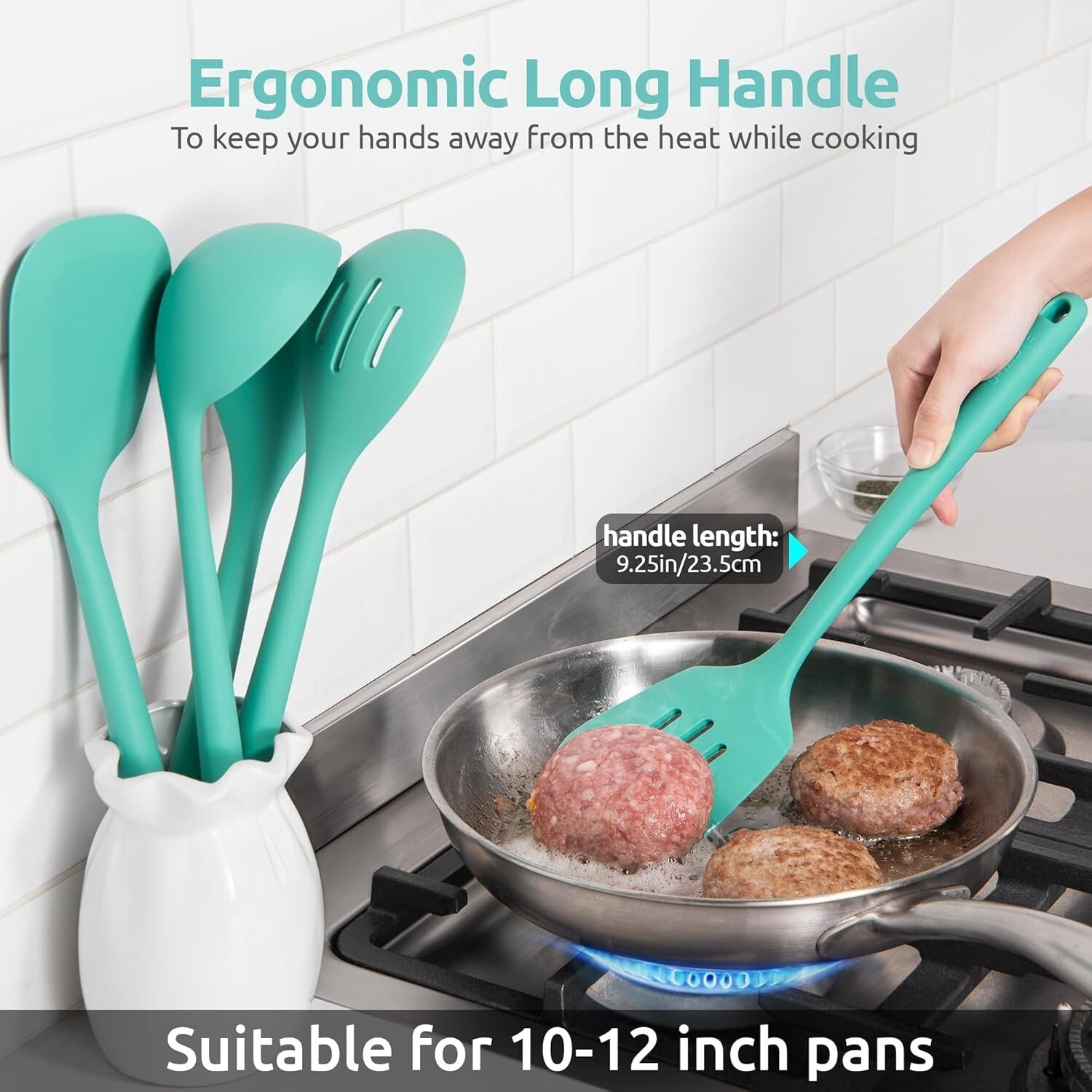 Extra Long 13.6" BPA-Free Silicone Cooking Tools Set - Dishwasher Safe 5-Piece