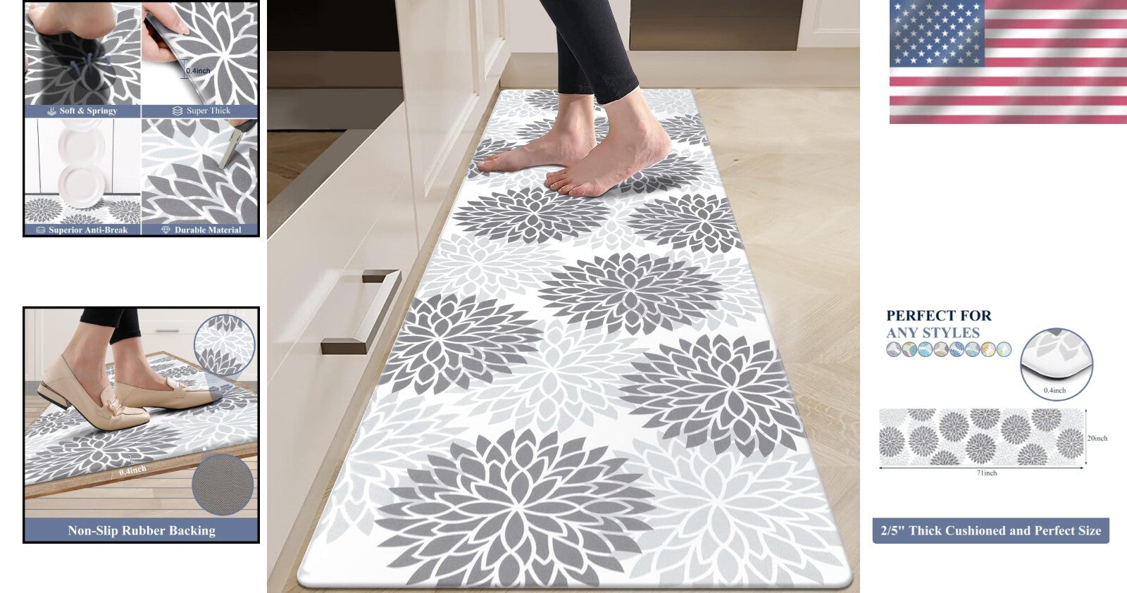 Large 20"x71" Waterproof Kitchen Runner - Cushioned & Slip-Resistant Comfort