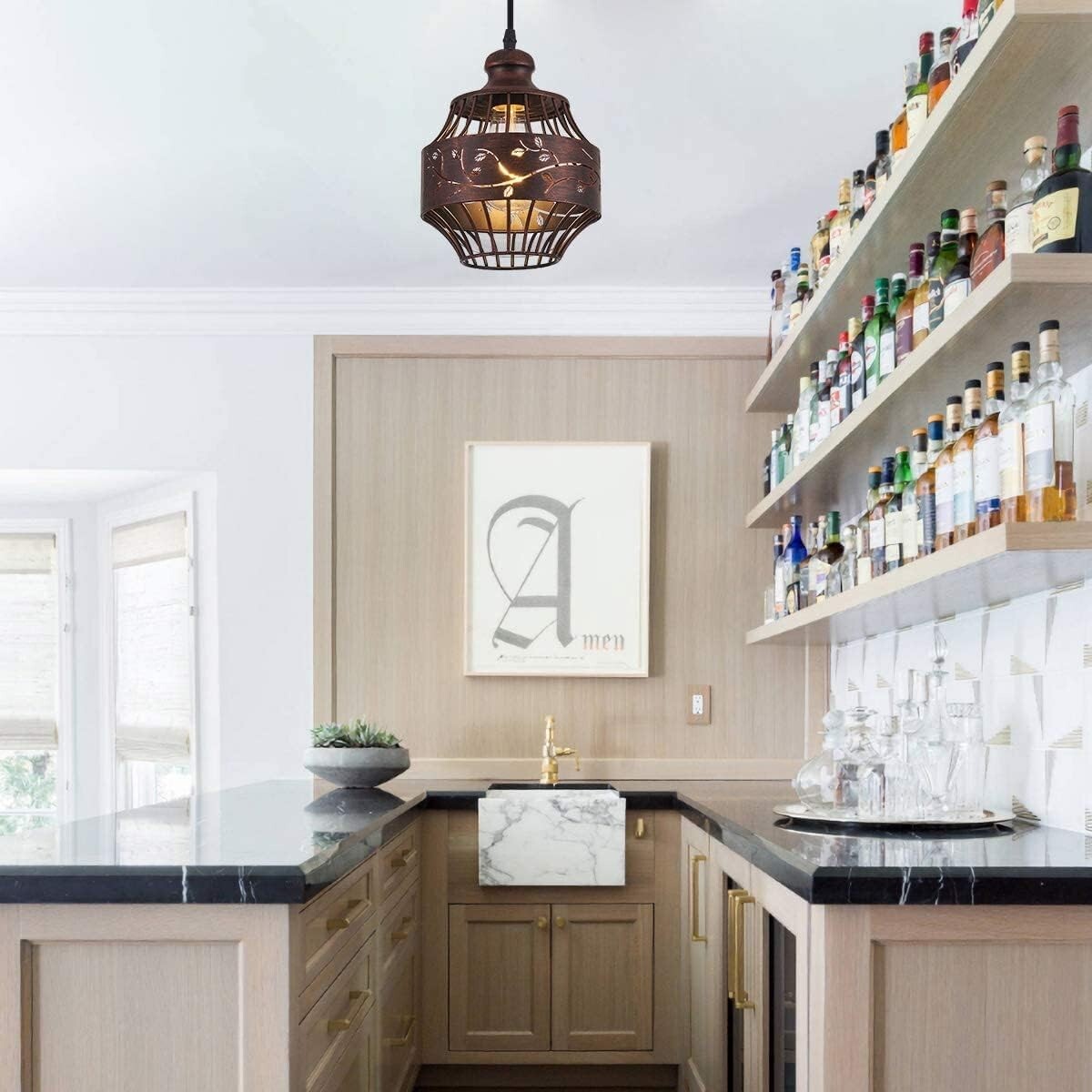 Dimmable Metal Hanging Pendant Light - 16Ft Cord for Living Room & Study Spaces