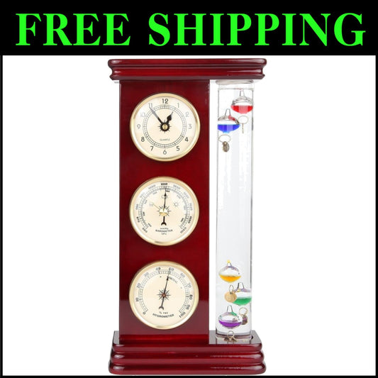 Classic Gold Weather Station with Galileo Thermometer & Multi-Colored Spheres