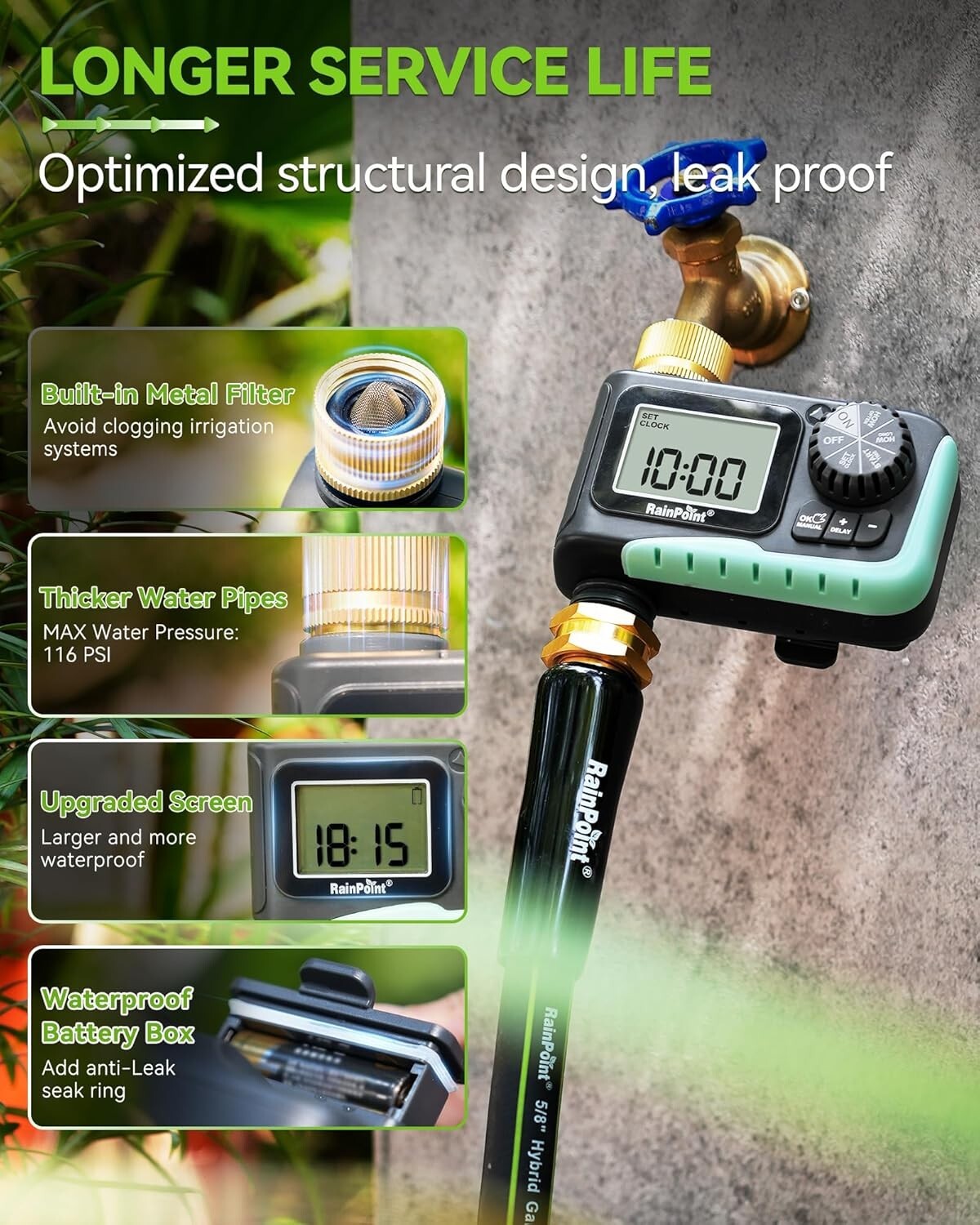 Effortless Gardening: Programmable Brass Sprinkler Timer with Rain Delay Feature