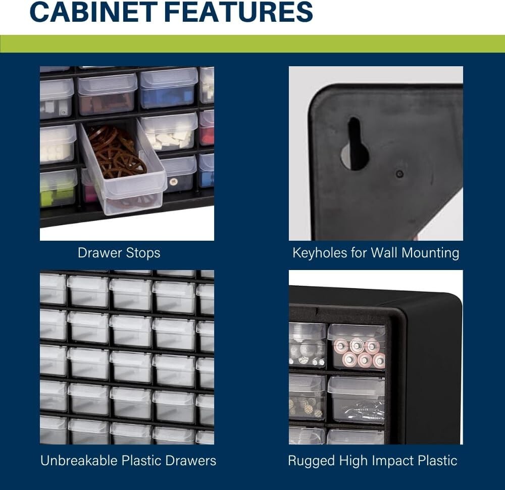 64-Drawer Heavy-Duty Plastic Storage Cabinet for Garage & Classroom Organization