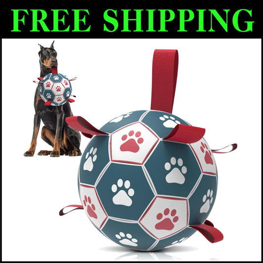Soft but Sturdy 10-Inch Dog Soccer Ball with Grip Straps – Perfect Birthday Gift