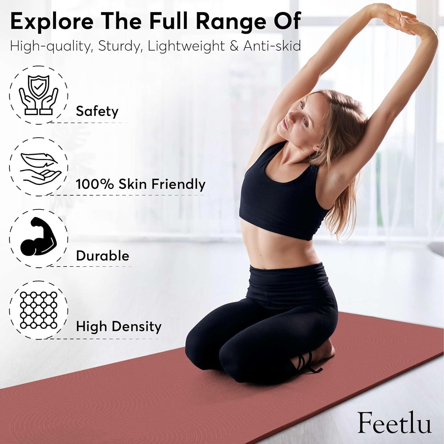 Cushioned 12mm Non-Slip Exercise Mat for Yoga & Pilates – Includes Carry Strap