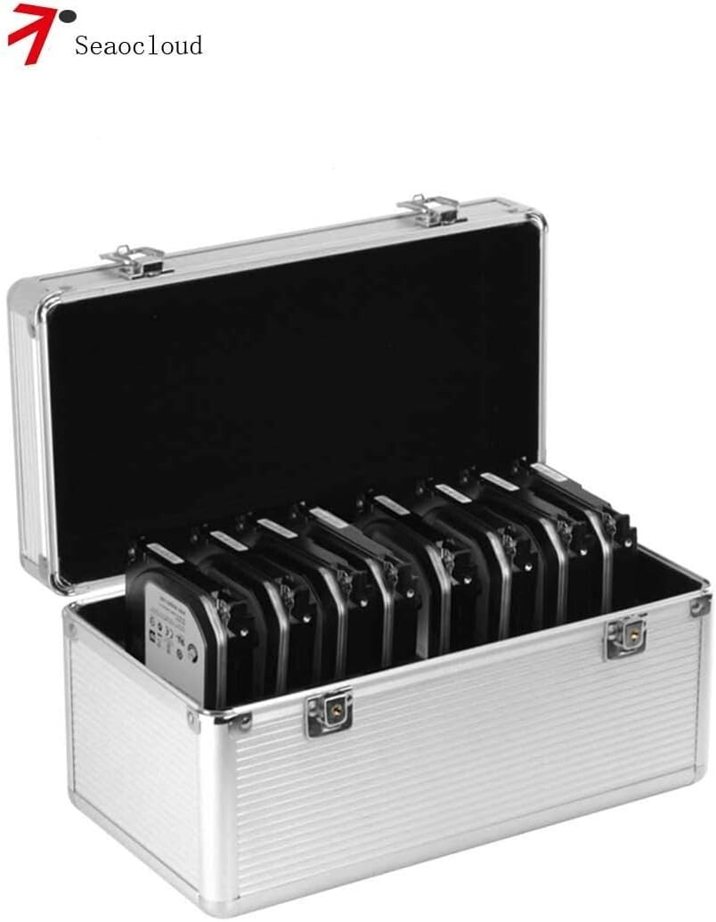 Durable Aluminum-Wrapped 10-Bay Storage Case for 3.5" HDDs - Lockable Design