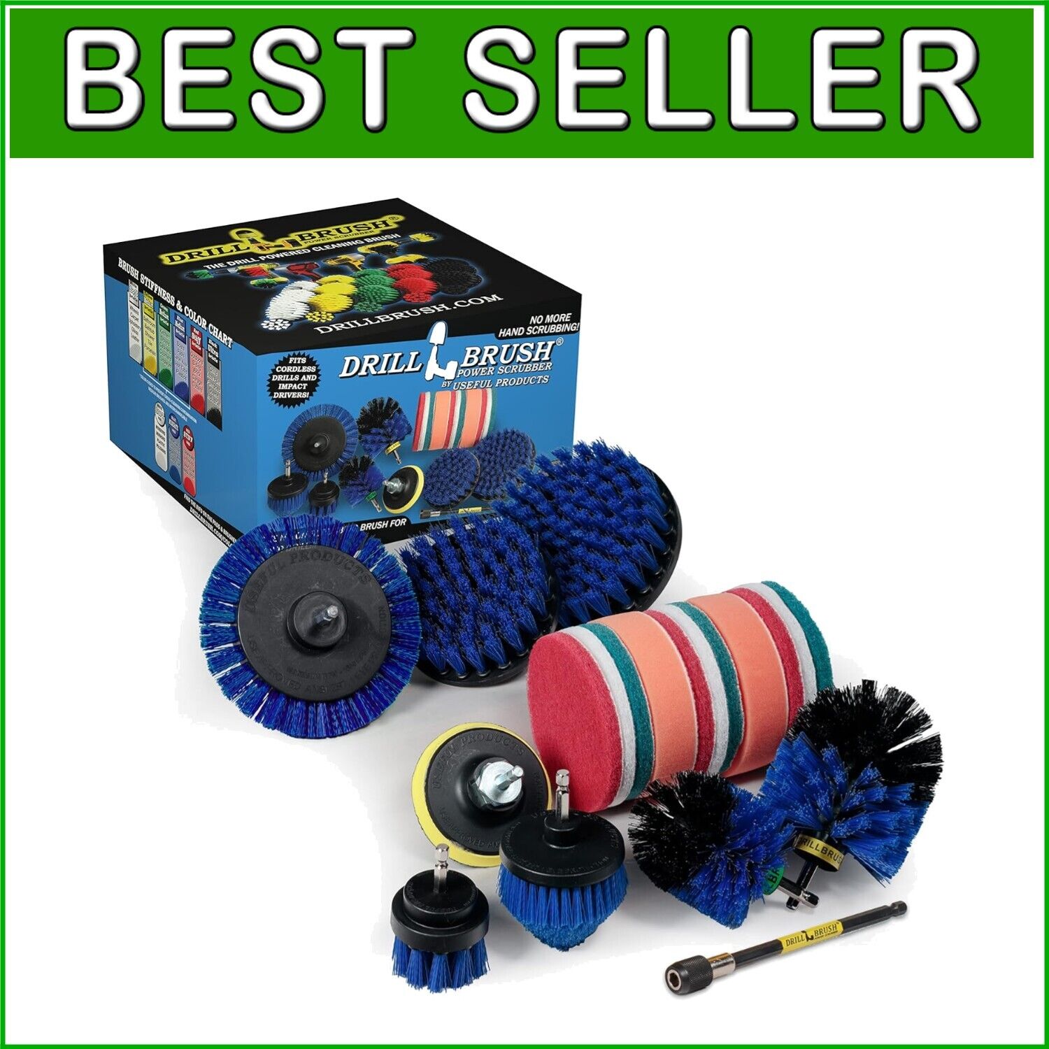 Professional 21-Piece Drill Brush Set with Blue Bristles for Pool and Boat Care