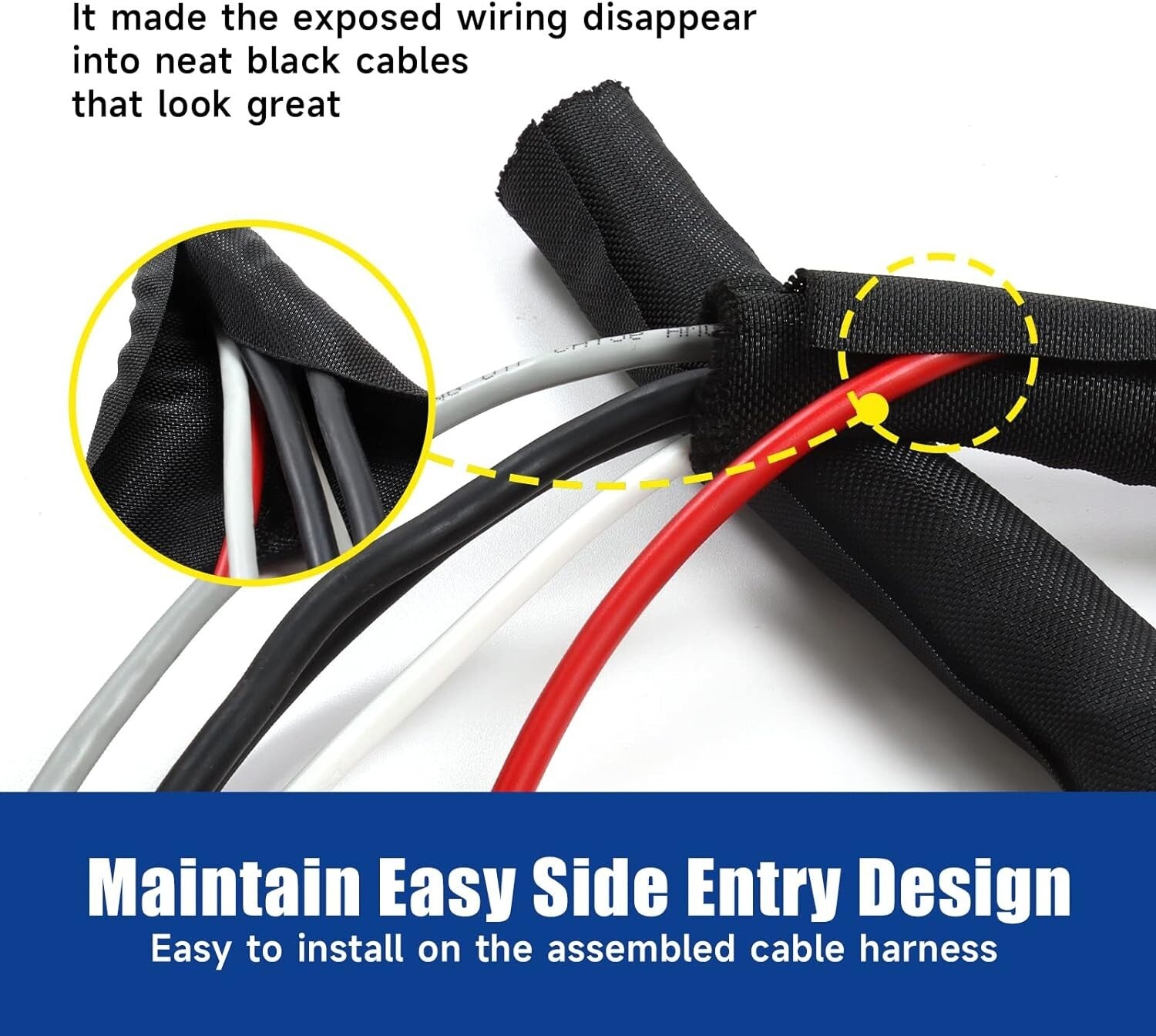 28ft Braided Split Sleeving - Black Cable Protector for Automotive & Audio-Video