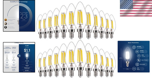 Energy-Efficient 5000K LED Candelabra Bulbs - 24 Pack, Easy Install, Dimmable