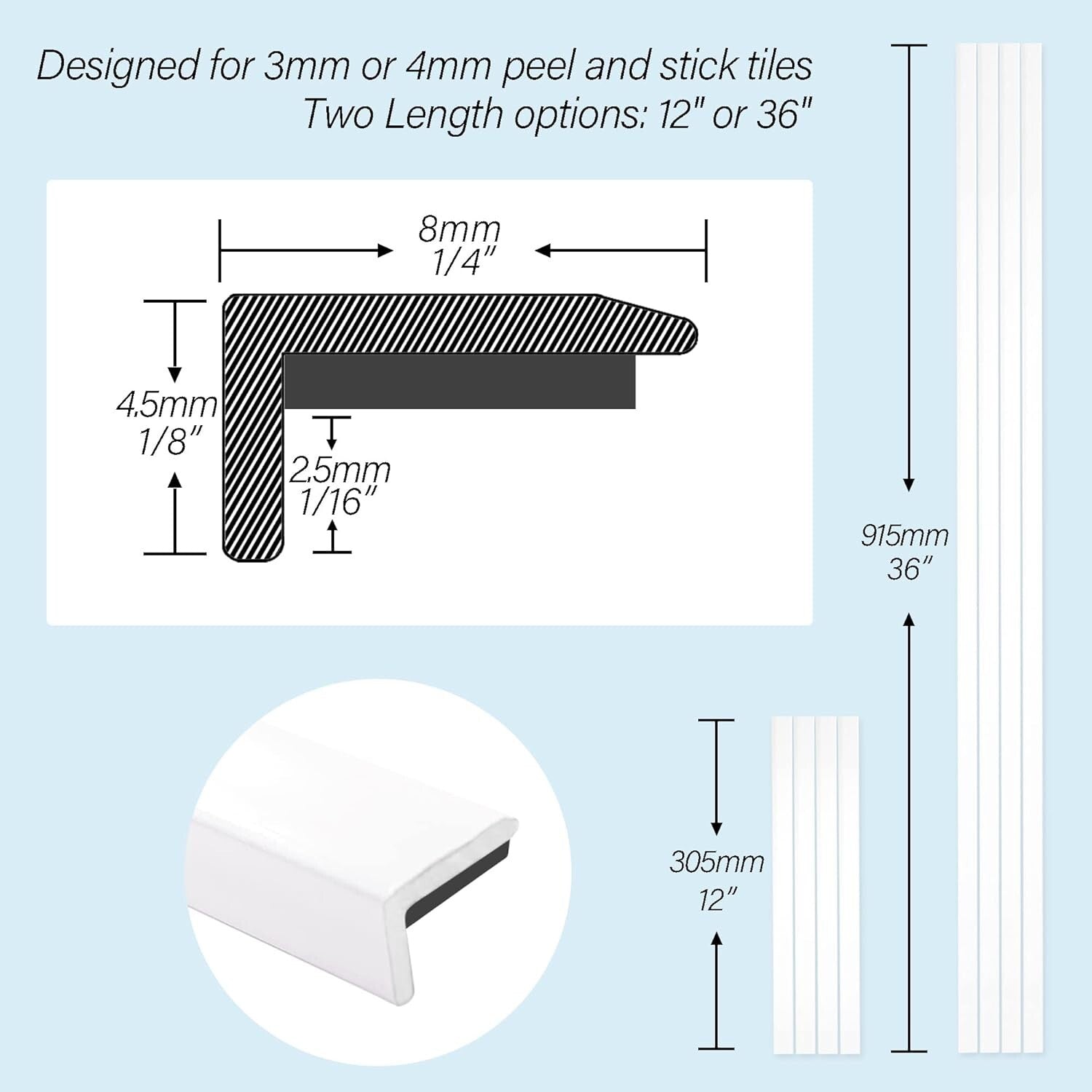 10-Pack Self-Adhesive 36-Inch Aluminum Tile Trim - Matte White Backsplash Edge