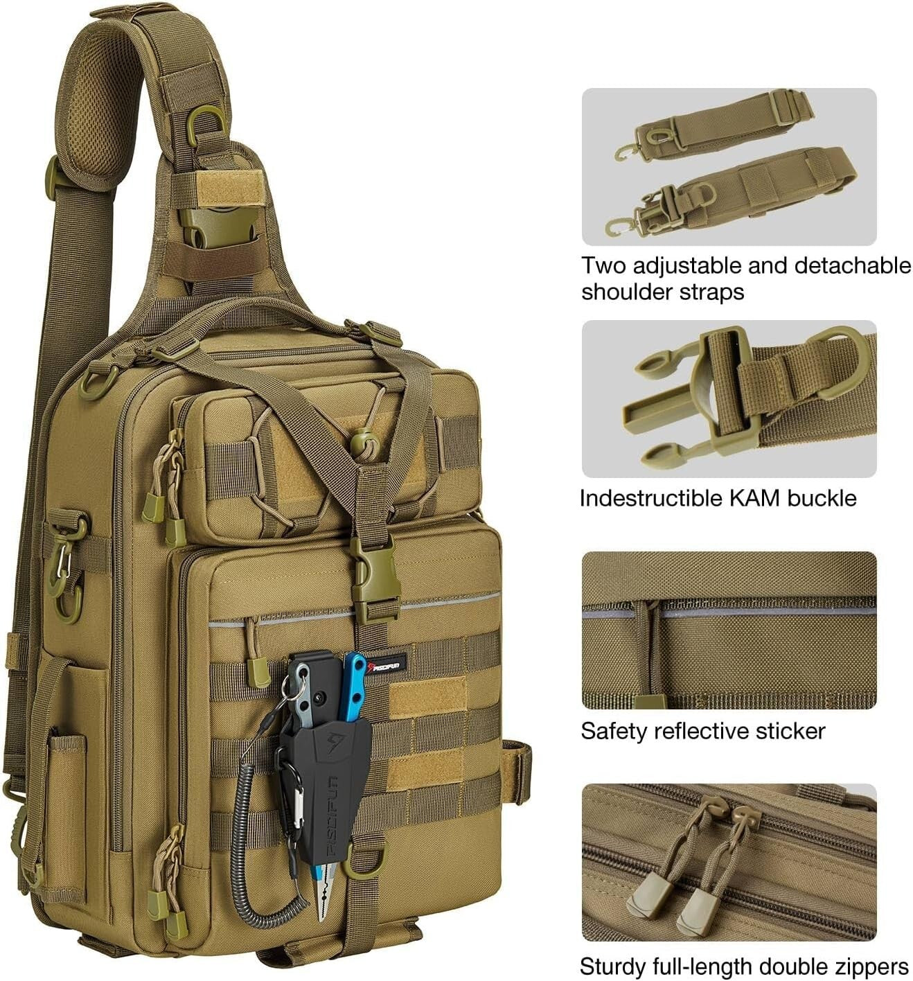 Water-Resistant Fishing Tackle Bag with Adjustable Sling for Outdoor Adventures