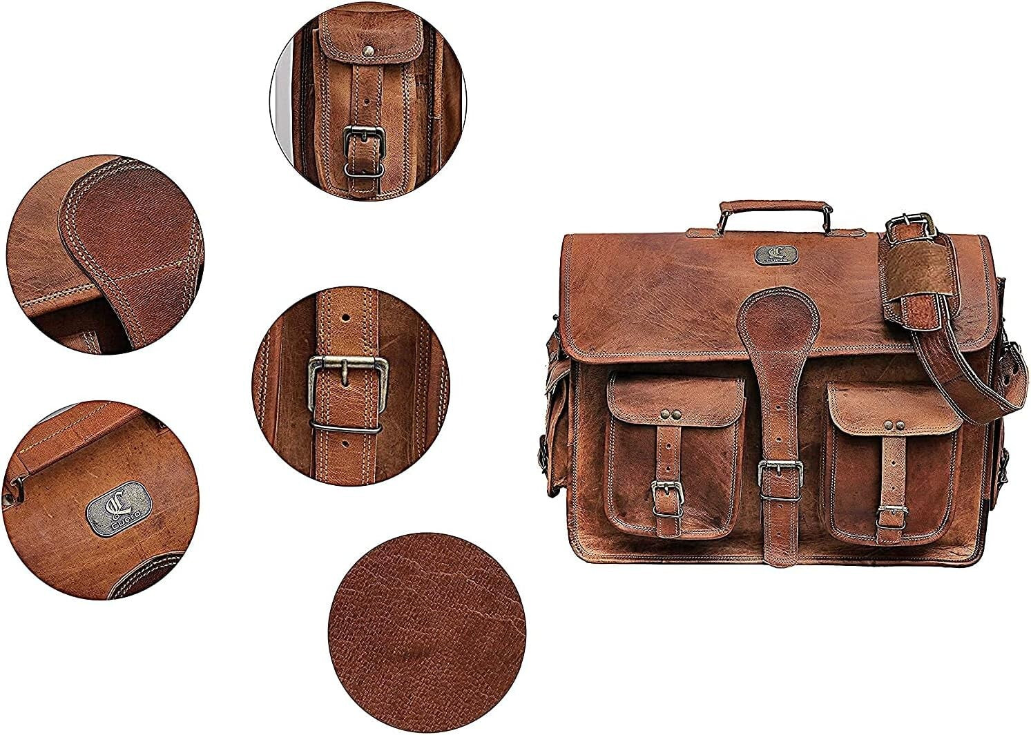 Crafted Leather Laptop Messenger with Vintage Appeal - 16 Inch Multi-Purpose Bag