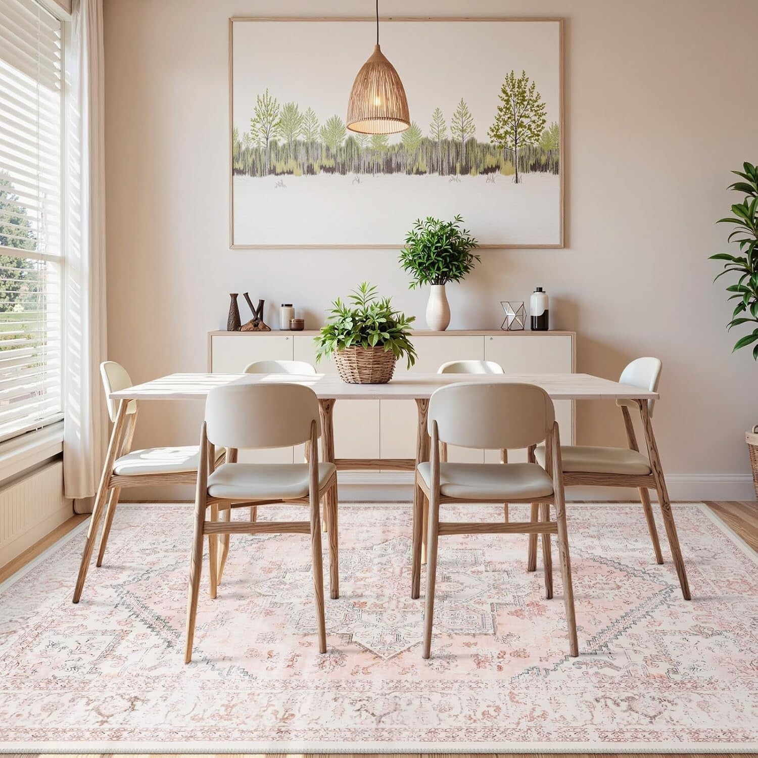 Beautiful Pink Medallion Area Rug 8x10 - Bohemian Floral Carpet for Indoor Use