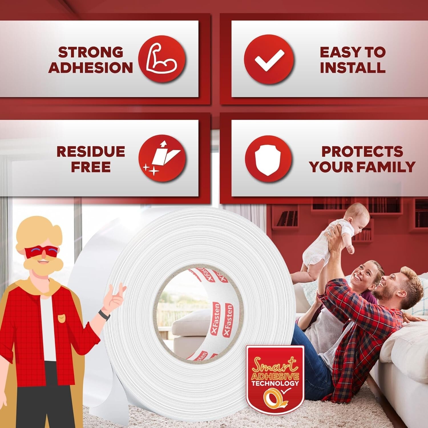 UV-Resistant Double Sided Carpet Tape - Ideal for Area Rugs and Hardwood Floors