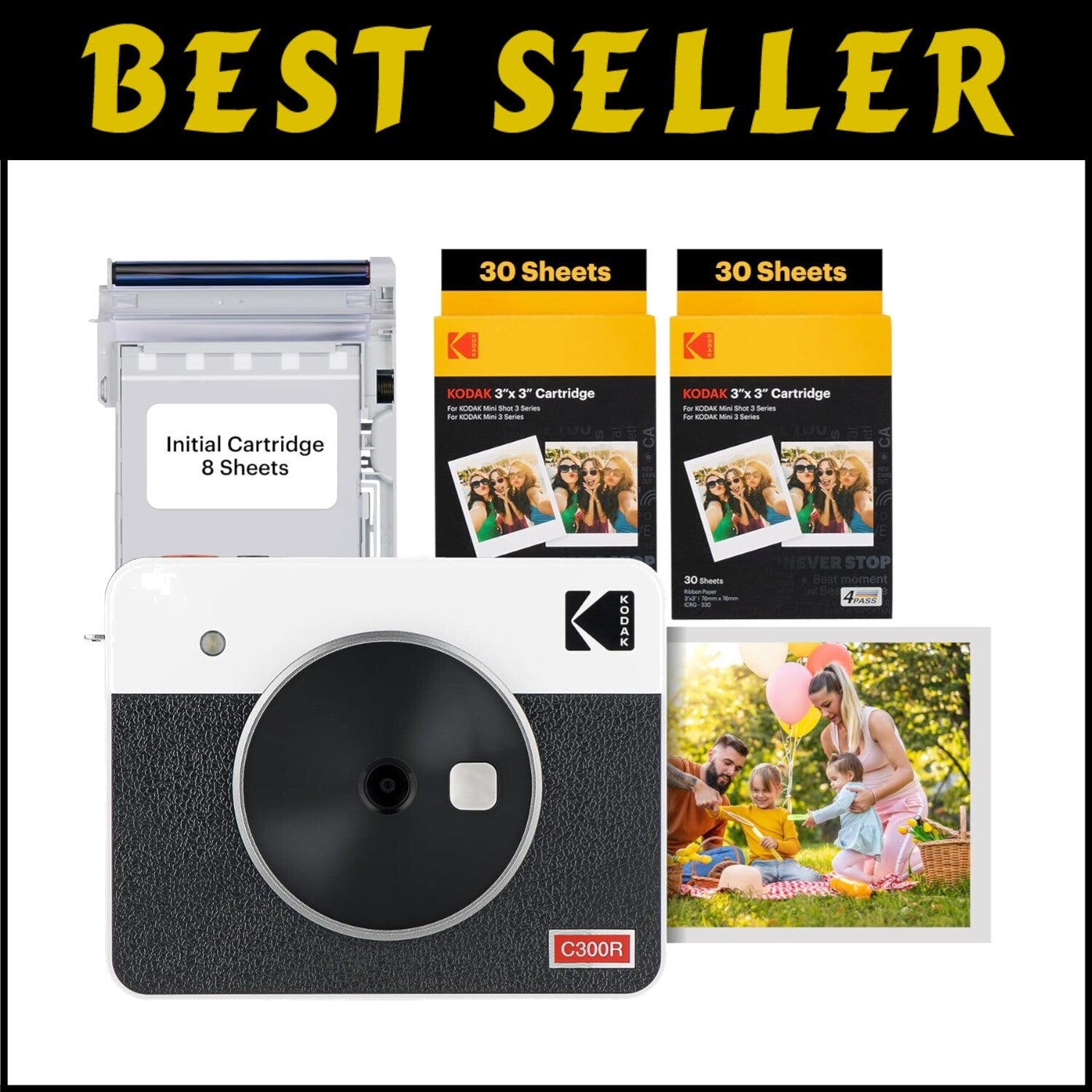 Portable Mini Shot 3 Retro Instant Camera & 60 Sheet Photo Printer Bundle, White