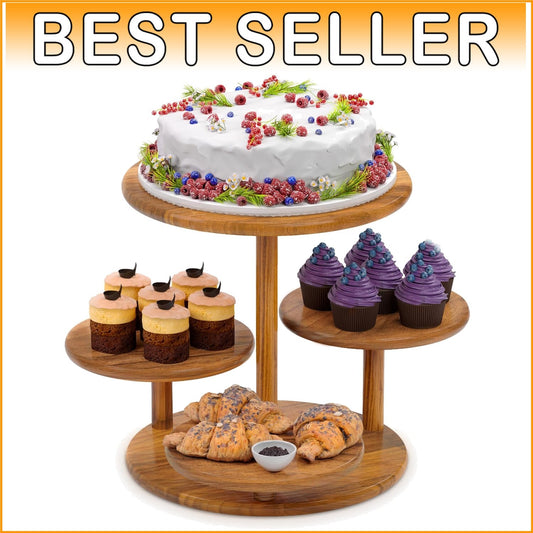 4-Tier Rustic Acacia Wood Cupcake Stand for 50 – Elegant Dessert Display