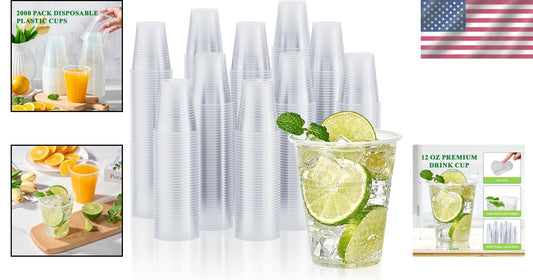 Bulk 2000 Count 12 OZ Plastic Cups - Ideal for Cold Beverages and Gatherings