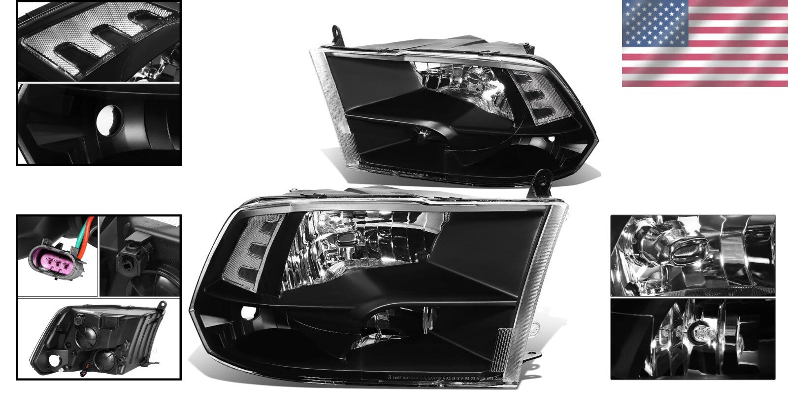 BK-CL1 Black Housing Headlights Replacement for 10-18 Ram 1500-5500 Models