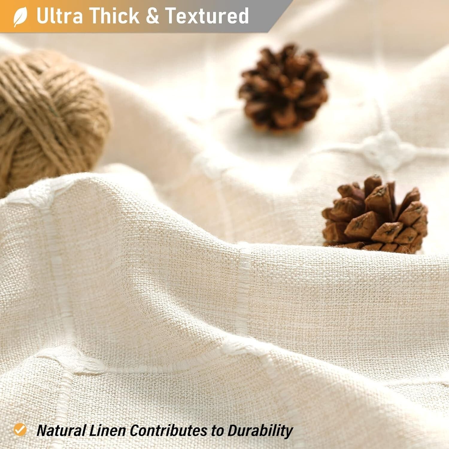 72x84 Inch Water-Repellent Linen Blend Shower Curtain with Boho Tassels - Cream