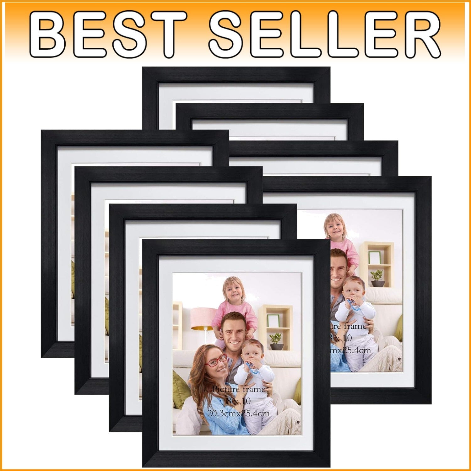 Durable Black 8x10 Picture Frames | Set of 8 with Mat for Wall/Table Display