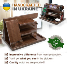 Load image into Gallery viewer, Multifunctional Wood Phone Docking Station - Elegant Organizer in Chestnut Brown
