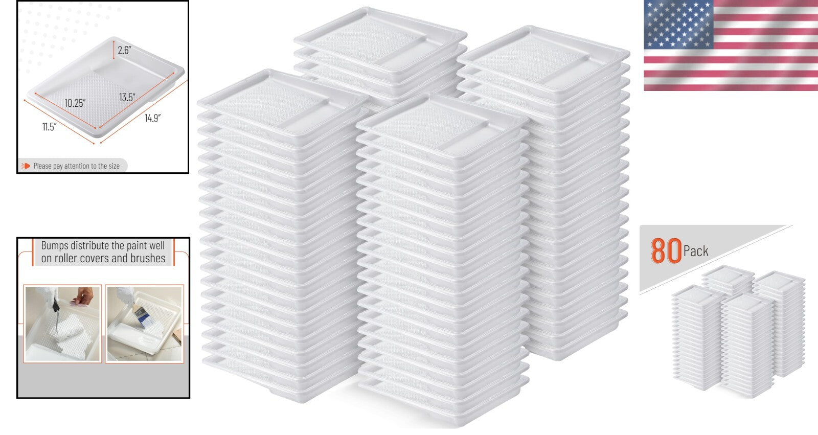 80-Pack Disposable Paint Tray Liners for 9-Inch Classic White Painting Projects