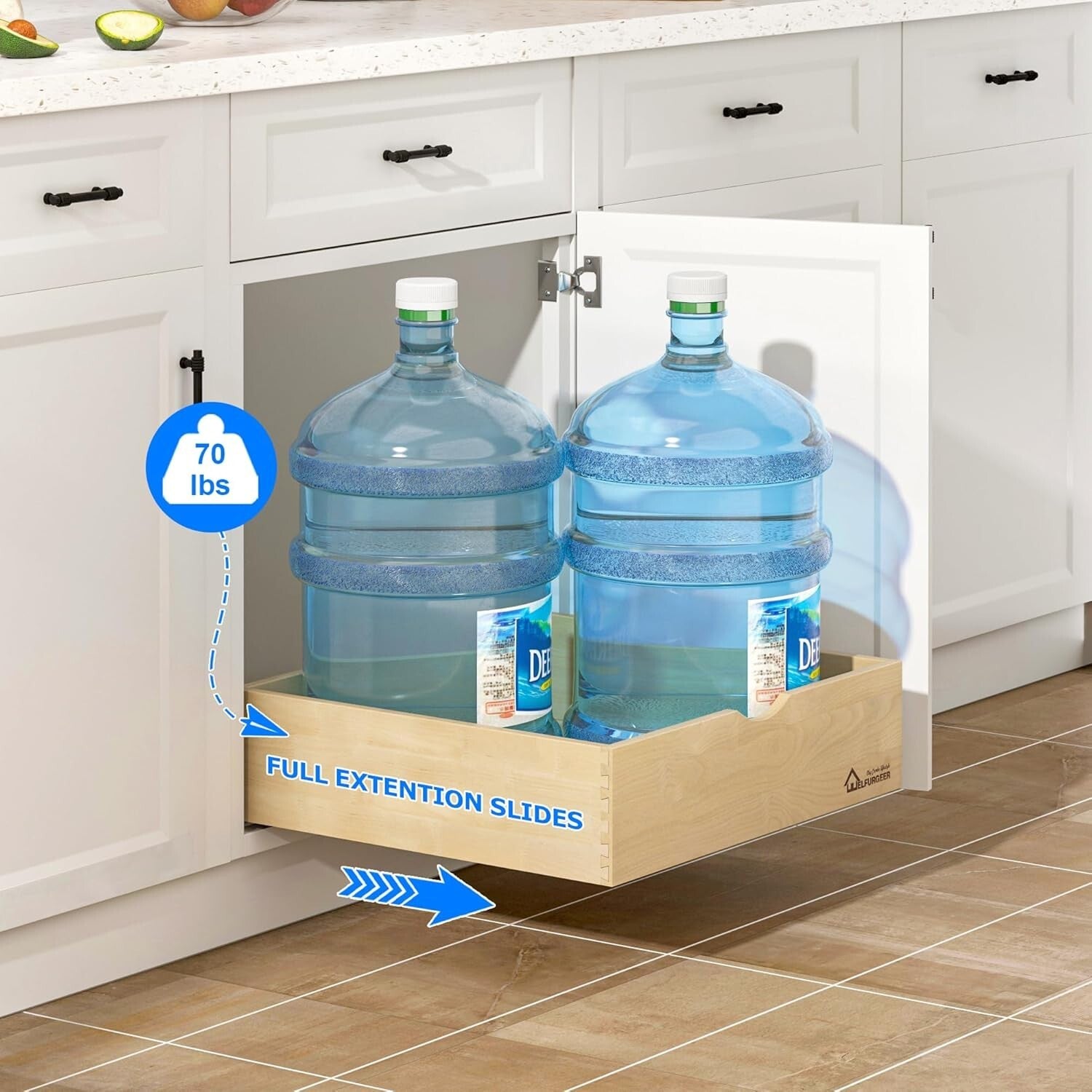 Easy Install Pull-Out Storage Drawer for Kitchen Cabinets - 70 lb Capacity