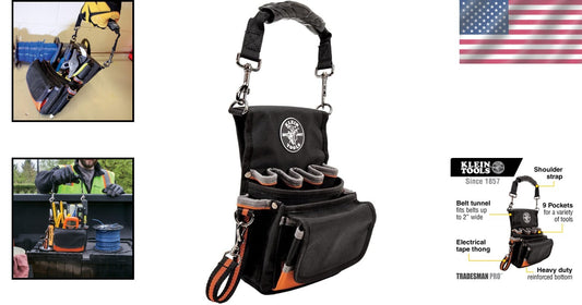 Professional-Grade Tool Pouch with 9 Pockets & Shoulder Strap for Versatility