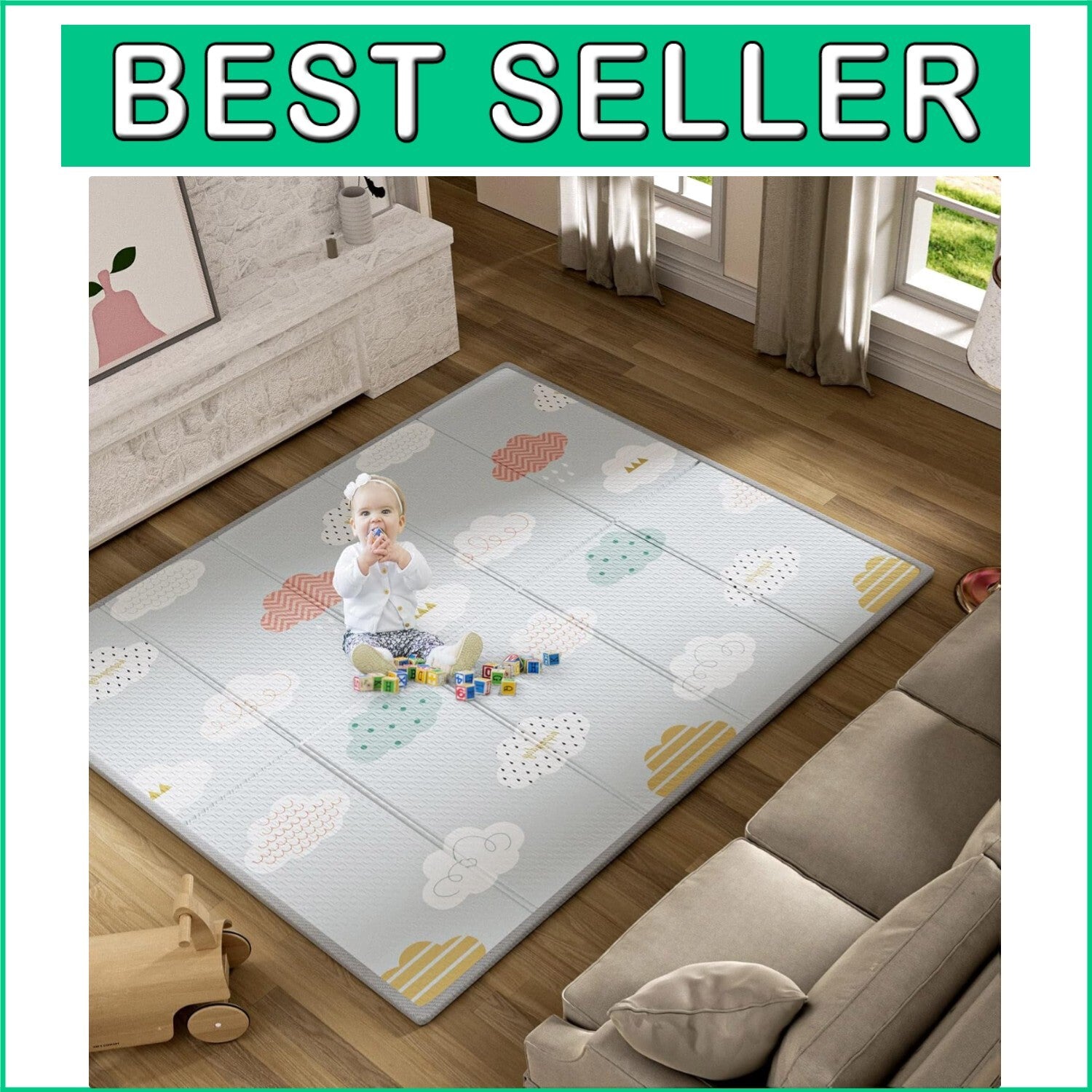 Cute Motif Waterproof Play Mat - Extra Large Foam Mat for Babies & Tummy Time