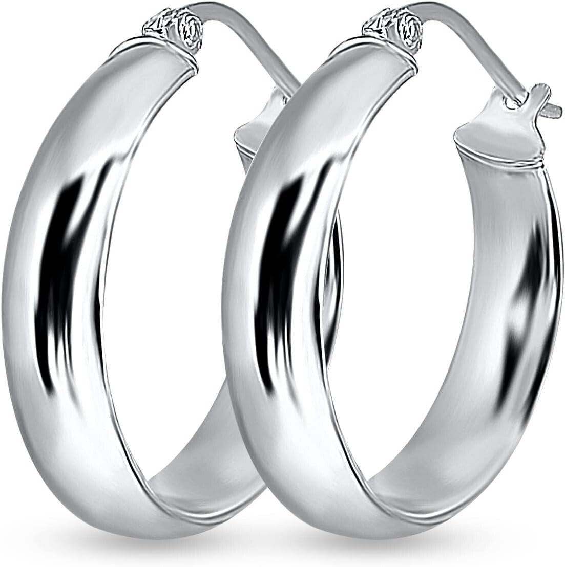 Elegant Sterling Silver Click-Top Hoop Earrings - Half Round Design Available