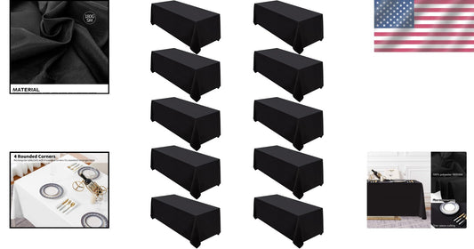 Durable 10-Pack Black Rectangular Tablecloths – Wrinkle Resistant and Versatile