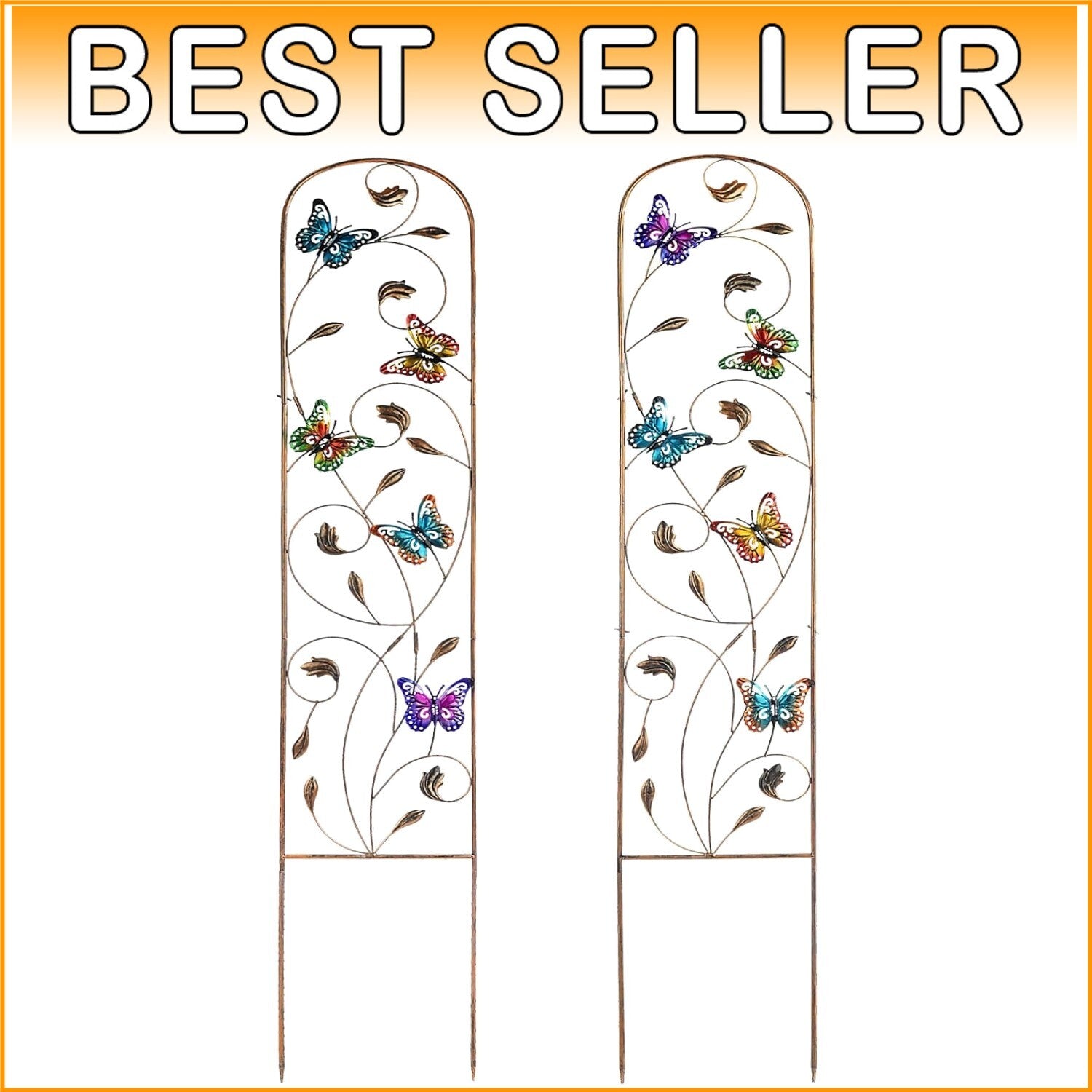 Elegant Butterfly Design Metal Trellis - 60” H for Climbing Vines and Flowers