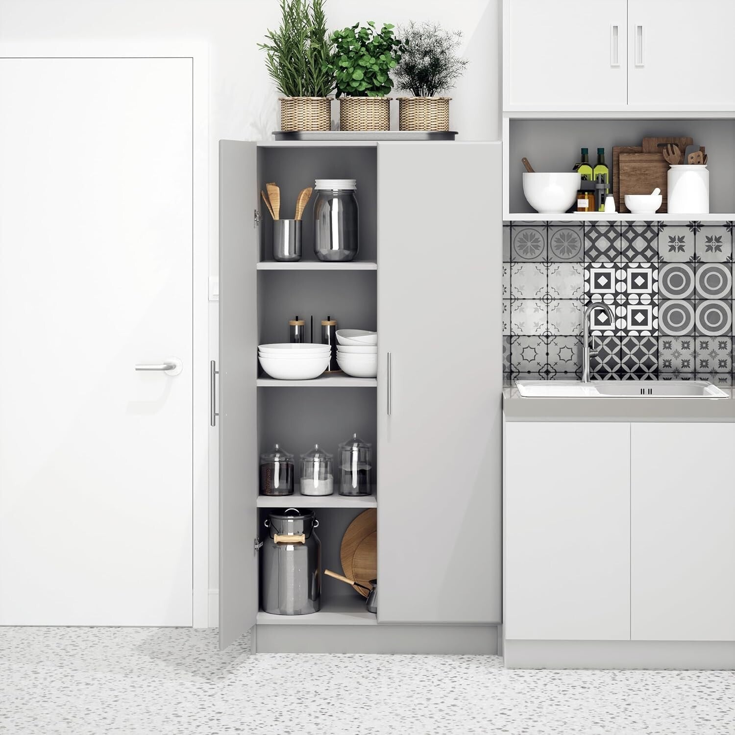 Versatile 2-Door Pantry and Garage Storage Cabinet, Adjustable Shelves 32" Wide