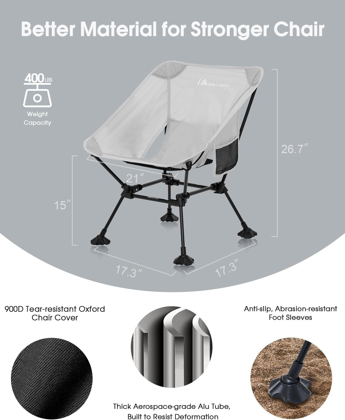 Revolutionary Third Generation Lightweight Camping Chair - Max 400 lbs Support