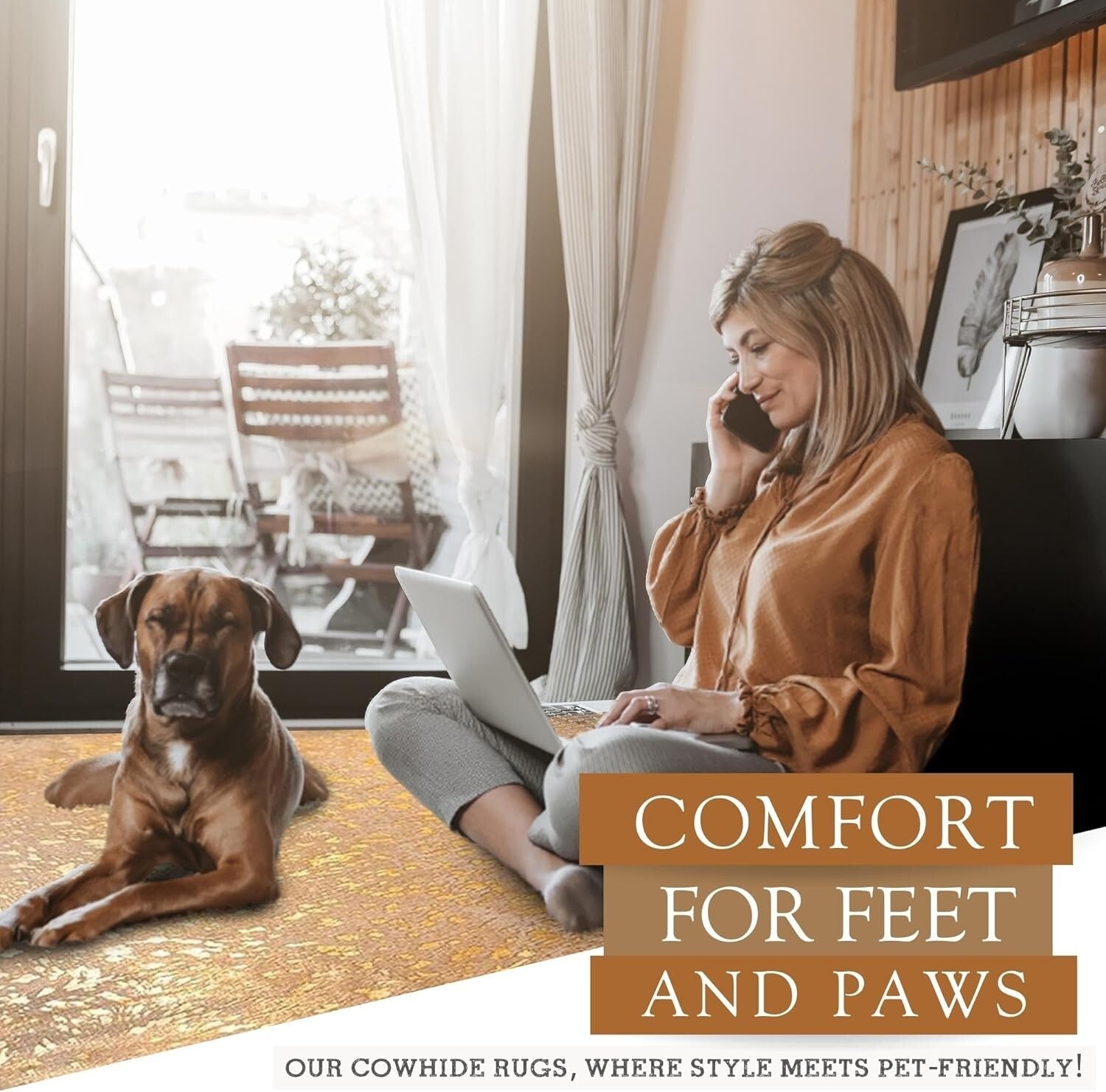 Large Metallic Gold On Off White Cowhide Area Rug - Unique 6x8 Ft. Animal Shape