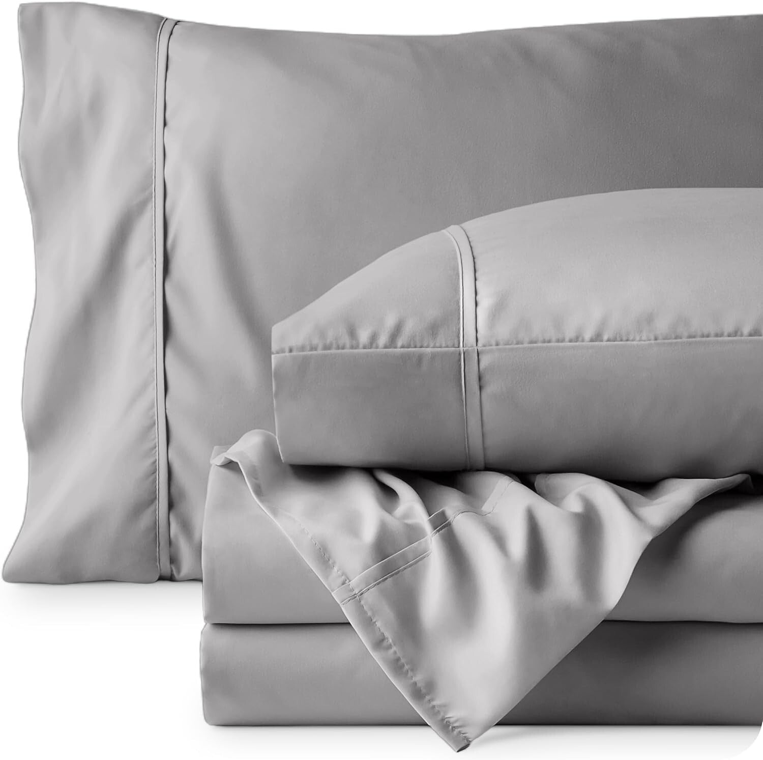 4-Piece Full XL Microfiber Bed Sheets with Deep Pockets - Light Grey Elegance