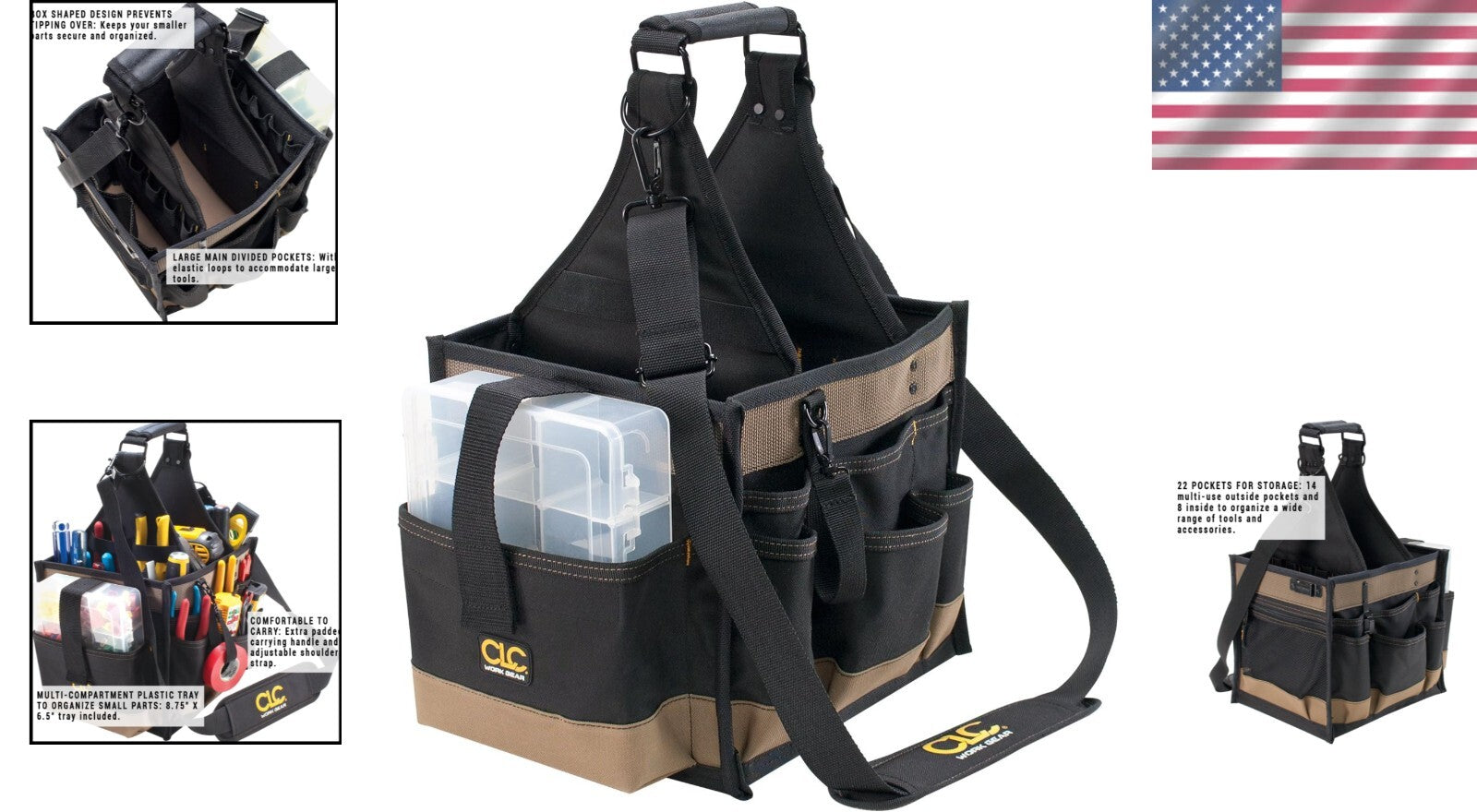 CLC Large Water-Repellent Tool Carrier with 22 Pockets & Multi-Compartment Tray
